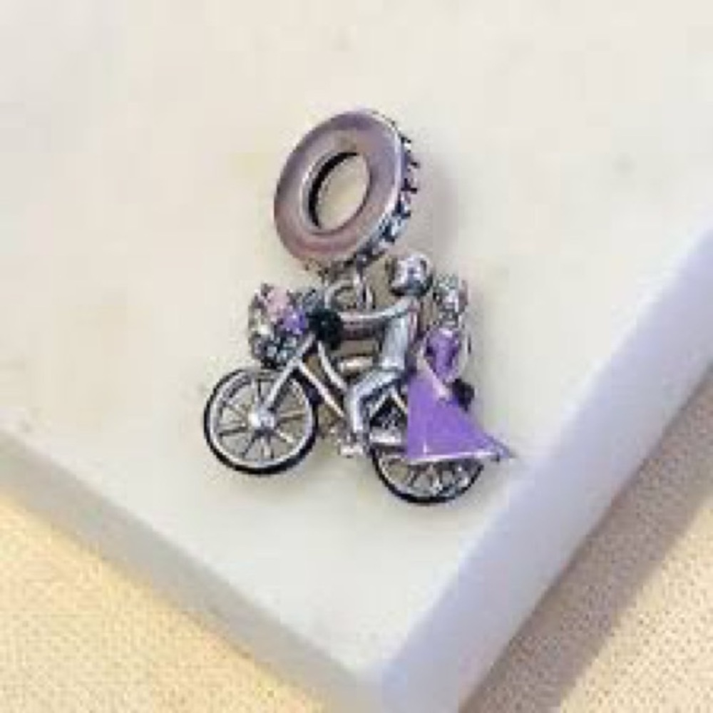 Silver Bicycle Charm with Purple Accents
